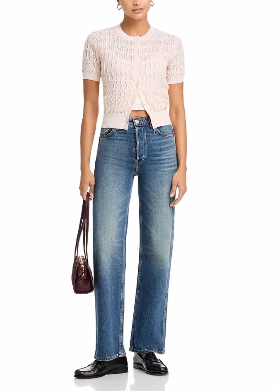 NEW RAG & BONE leslie short sleeve cardigan in light pink